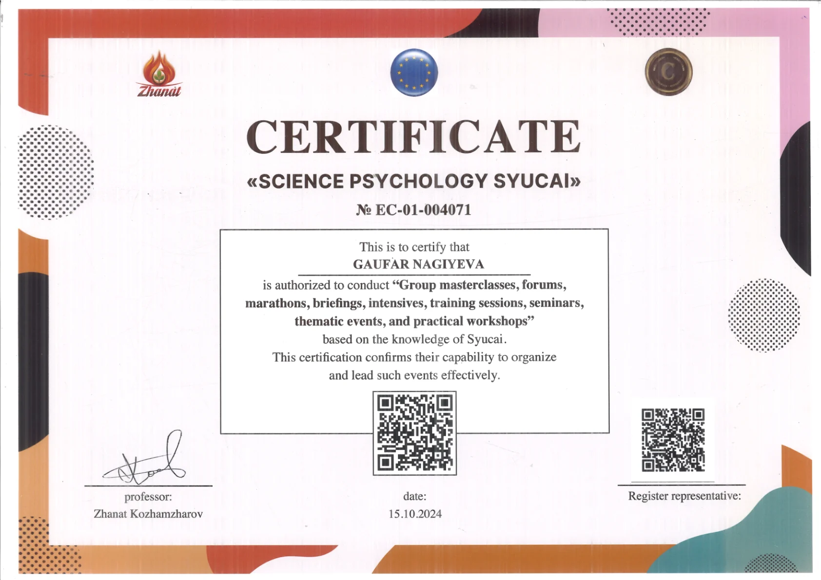 Certificate - Science Psychology Syucai